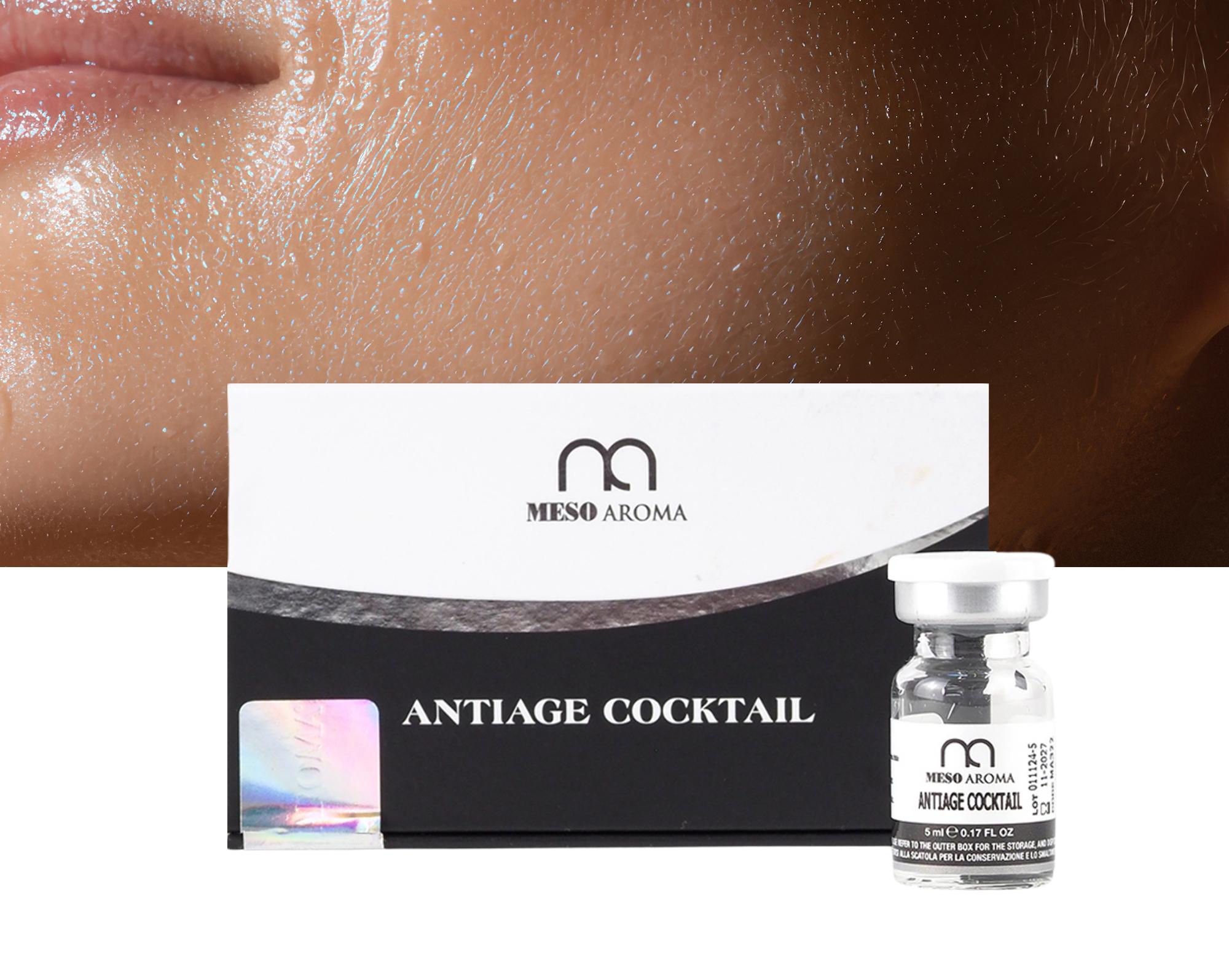 MesoAroma Anti-age Cocktail kombinuje hijaluronsku kiselinu. natrijumovu so DNK, DMAE, SLC